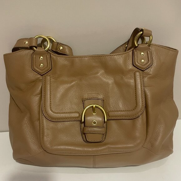 Coach Campbell Belle Handbag Tan Leather Carryall Shoulder Handbag - Picture 2 of 7